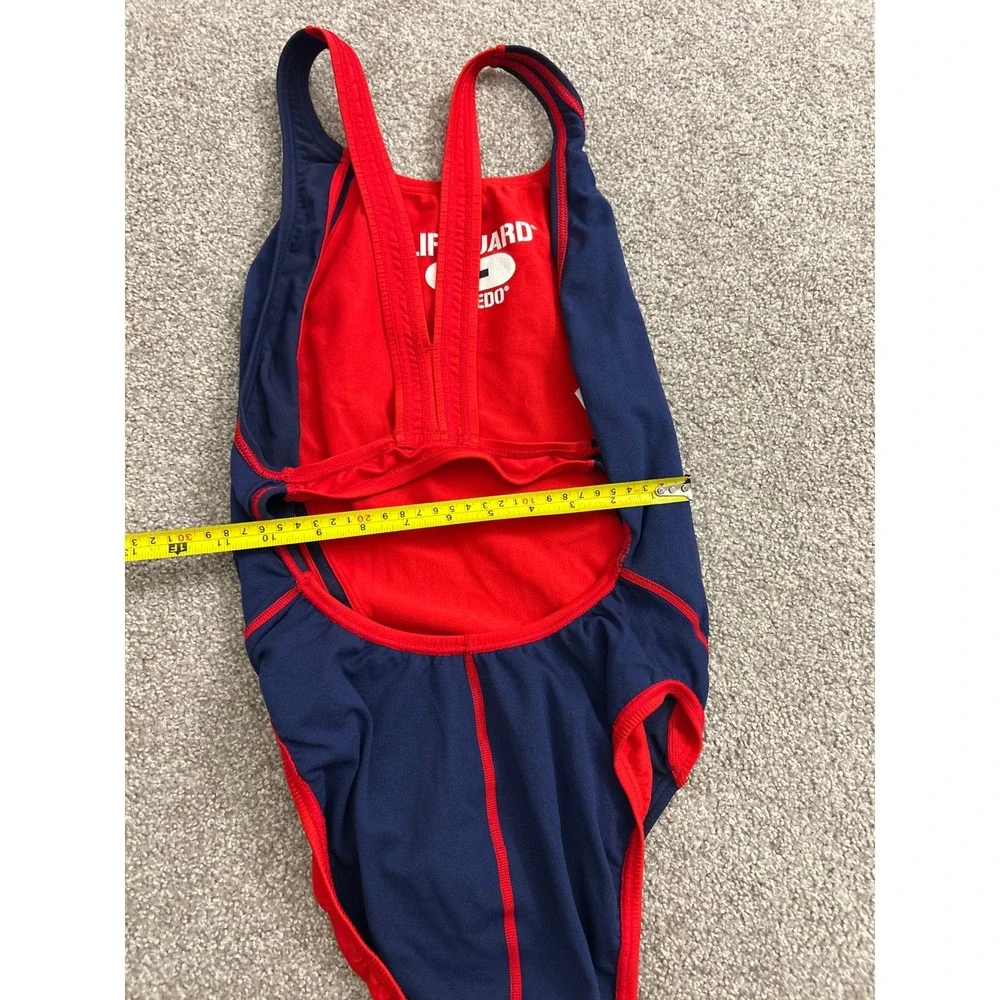 Speedo Lifeguard One Piece Swimsuit Womens 22 Navy Blue Red Excellent Racerback